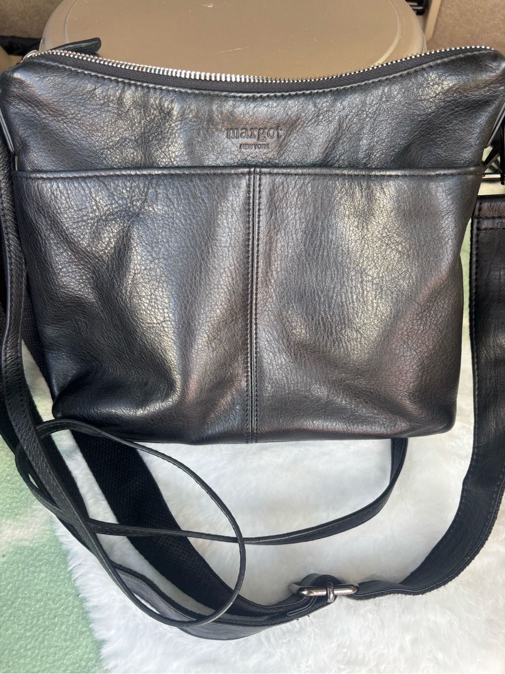 margot Black Leather Top-Zip Crossbody Purse